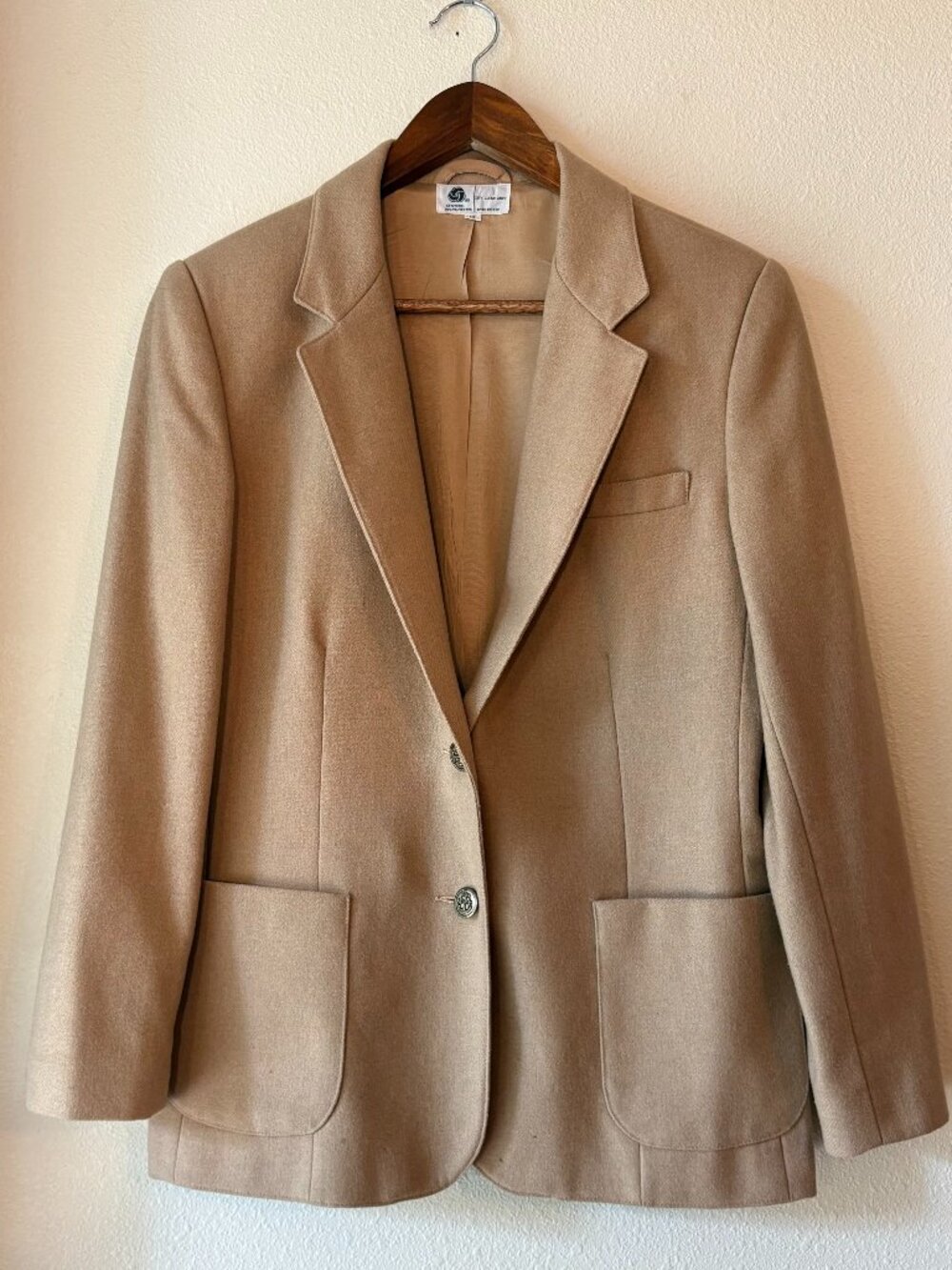 Vintage 70s 80s Sears Camel Wool Blend Blazer Pockets 10 Anchor Buttons Crest